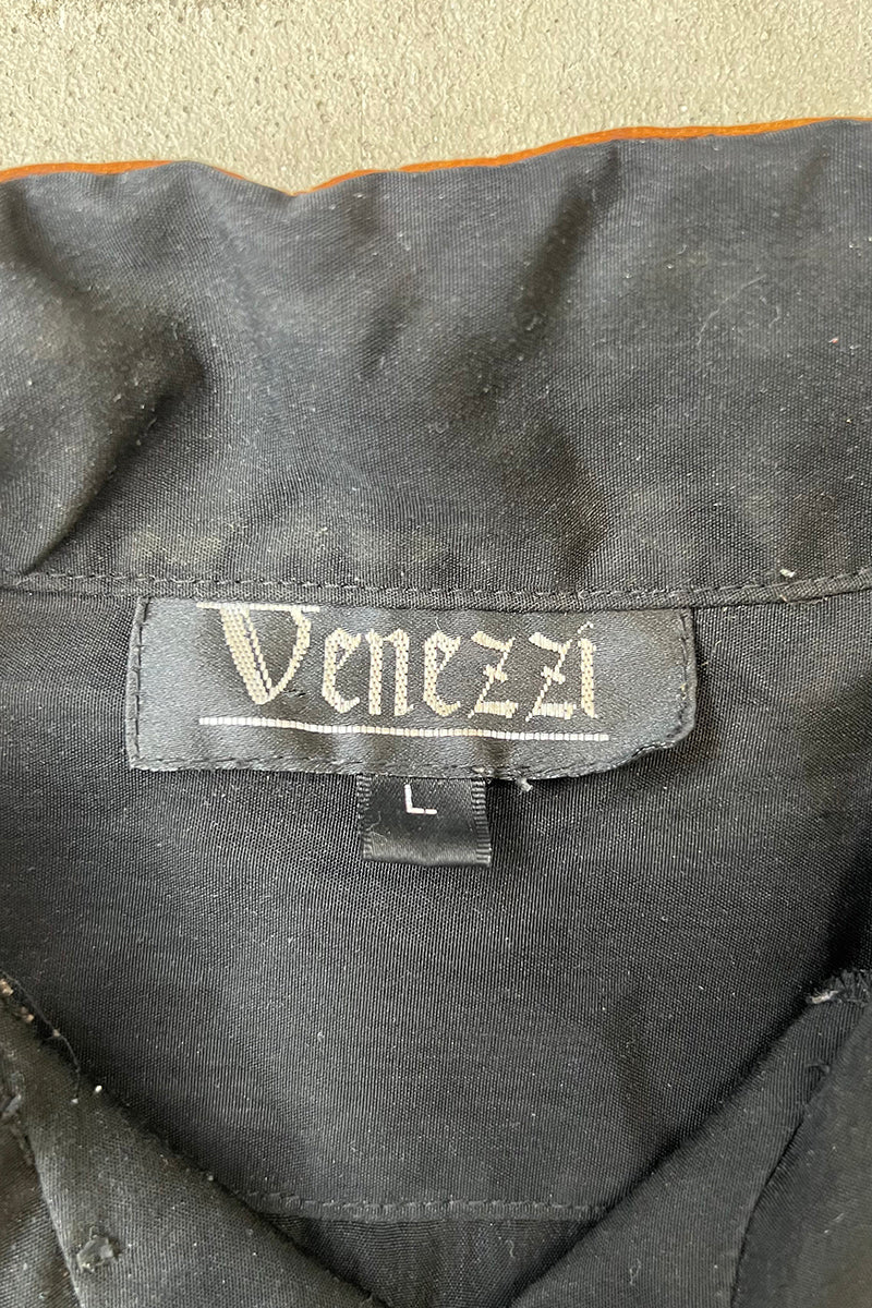 90'S CUBA LEATHER DESIGN S/S SHIRT / BLACK [SIZE: L USED]