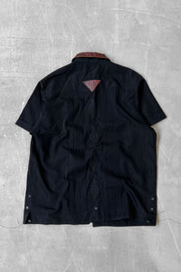90'S CUBA LEATHER DESIGN S/S SHIRT / BLACK [SIZE: L USED]