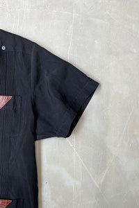 90'S CUBA LEATHER DESIGN S/S SHIRT / BLACK [SIZE: L USED]