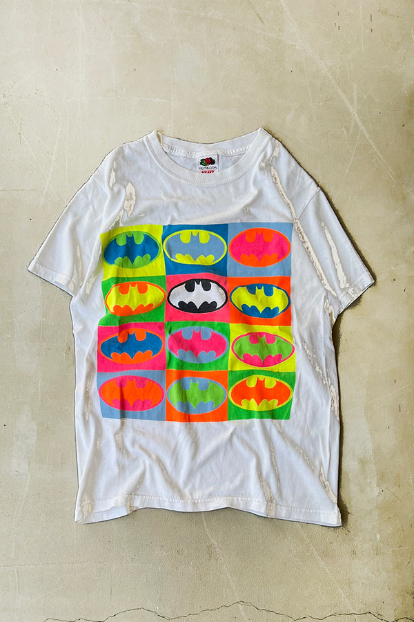 90'S BATMAN NEON PRINT T-SHIRT / WHITE [SIZE: S USED]