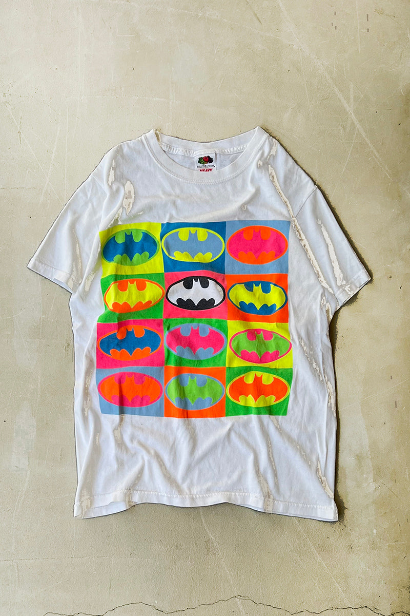 90'S BATMAN NEON PRINT T-SHIRT / WHITE [SIZE: S USED]