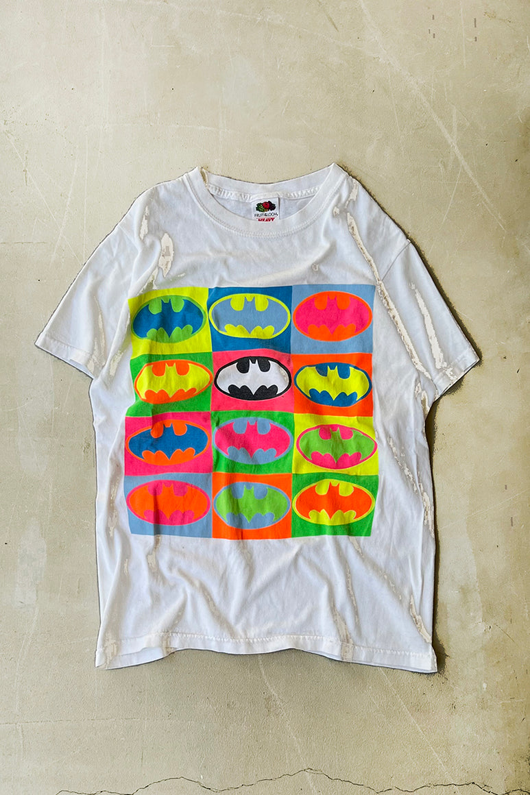 90'S BATMAN NEON PRINT T-SHIRT / WHITE [SIZE: S USED]