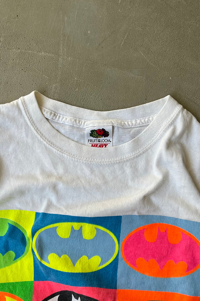 90'S BATMAN NEON PRINT T-SHIRT / WHITE [SIZE: S USED]