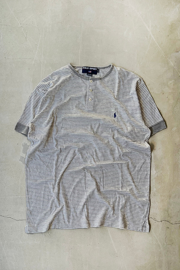 90'S HENLEY NECK T-SHIRT / GRAY [SIZE: L USED]