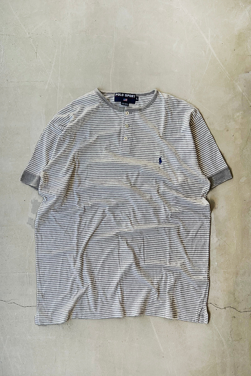 90'S HENLEY NECK T-SHIRT / GRAY [SIZE: L USED]
