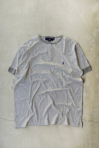 90'S HENLEY NECK T-SHIRT / GRAY [SIZE: L USED]