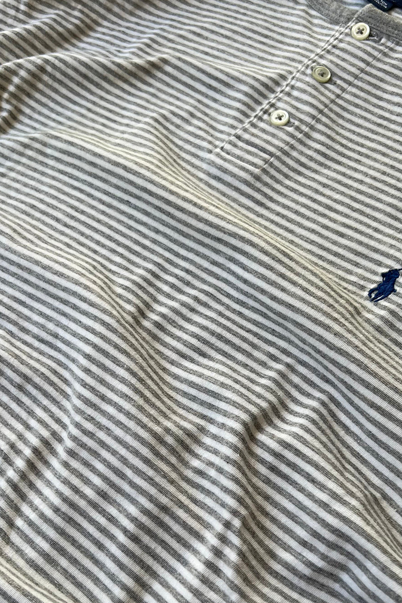 90'S HENLEY NECK T-SHIRT / GRAY [SIZE: L USED]