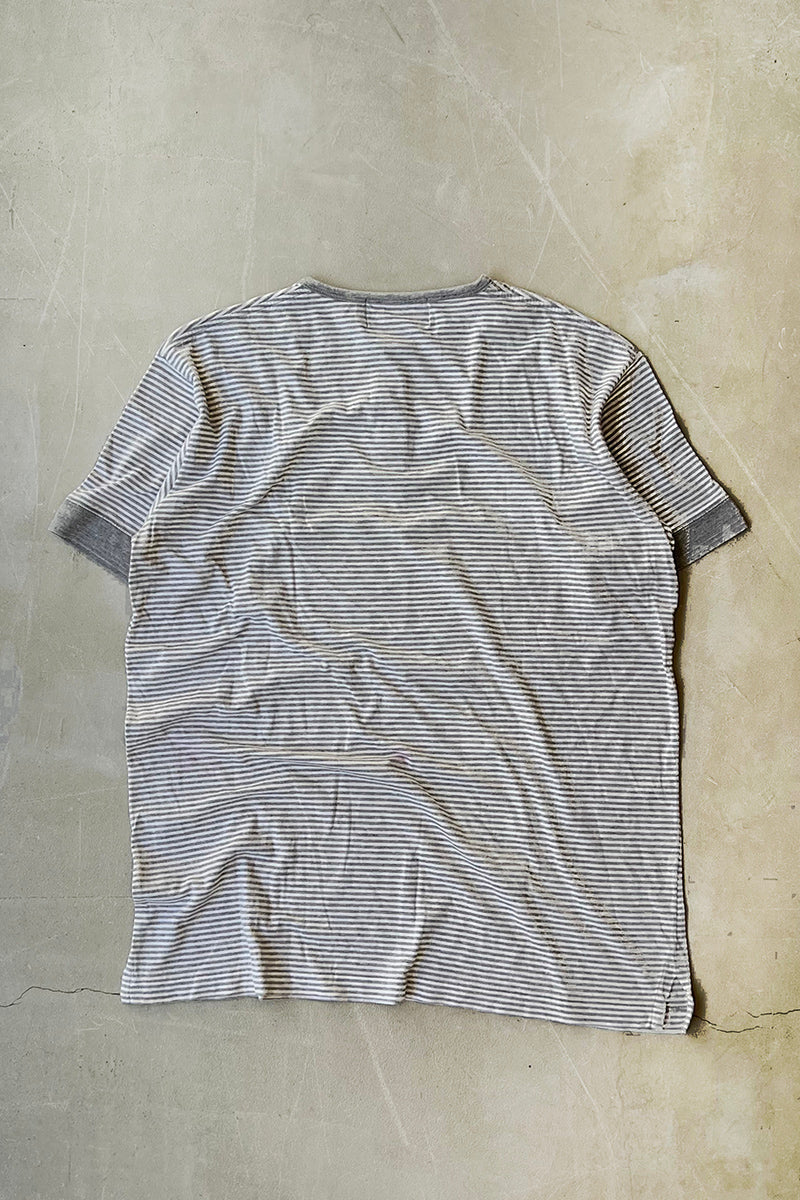 90'S HENLEY NECK T-SHIRT / GRAY [SIZE: L USED]