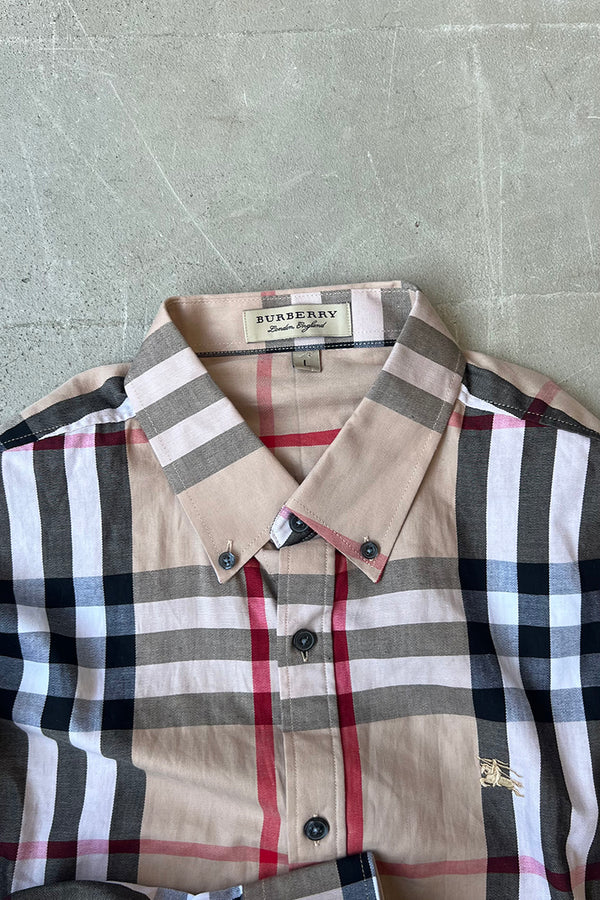MADE IN ITALY L/S NOVA CHECK SHIRT / BEIGE [SIZE: L USED]