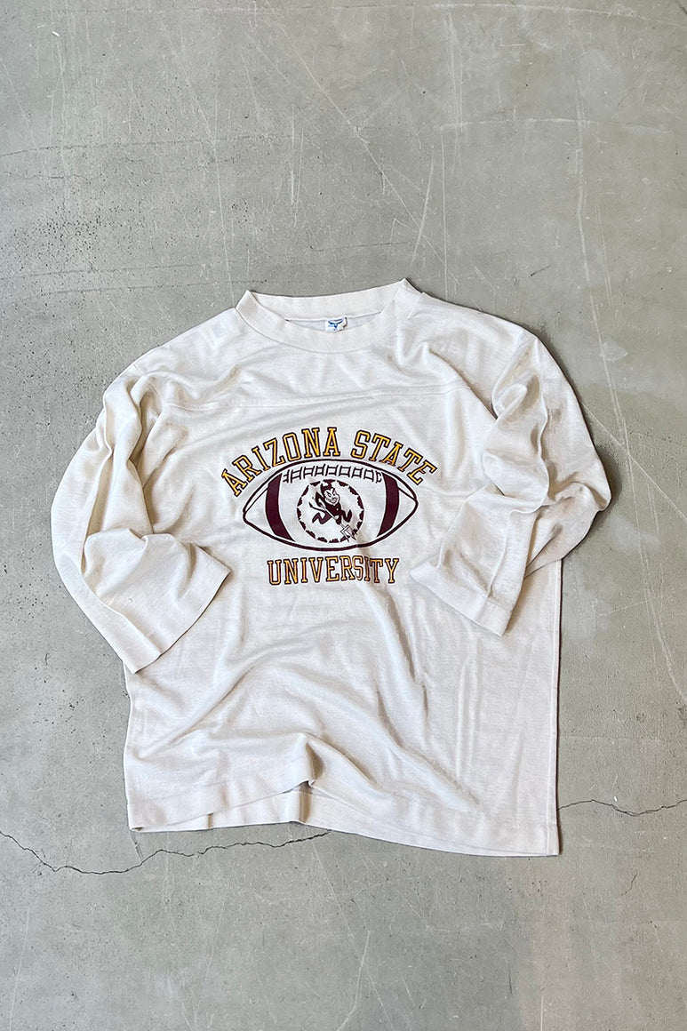 70'S ARIZONA STATE UNIVERSIDY RUGBY T-SHIRT / WHITE [SIZE: XL USED]