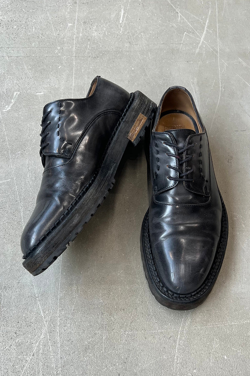MADE IN ITALY LEATHER DERBY SHOES / BLACK [SIZE: US8.5 (approx. 26.5cm) USED]