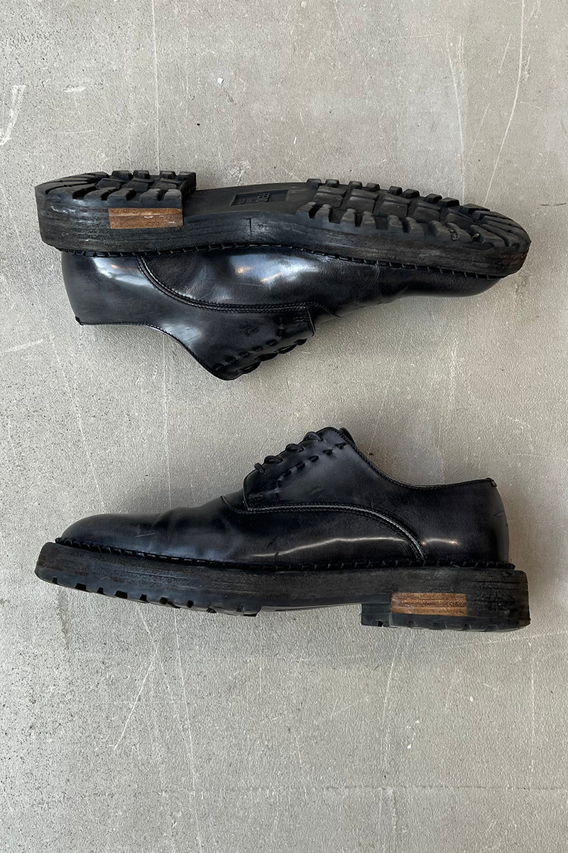MADE IN ITALY LEATHER DERBY SHOES / BLACK [SIZE: US8.5 (approx. 26.5cm) USED]