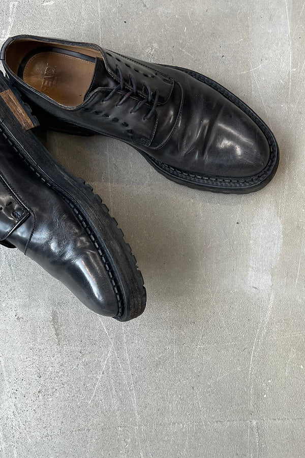 MADE IN ITALY LEATHER DERBY SHOES / BLACK [SIZE: US8.5 (approx. 26.5cm) USED]