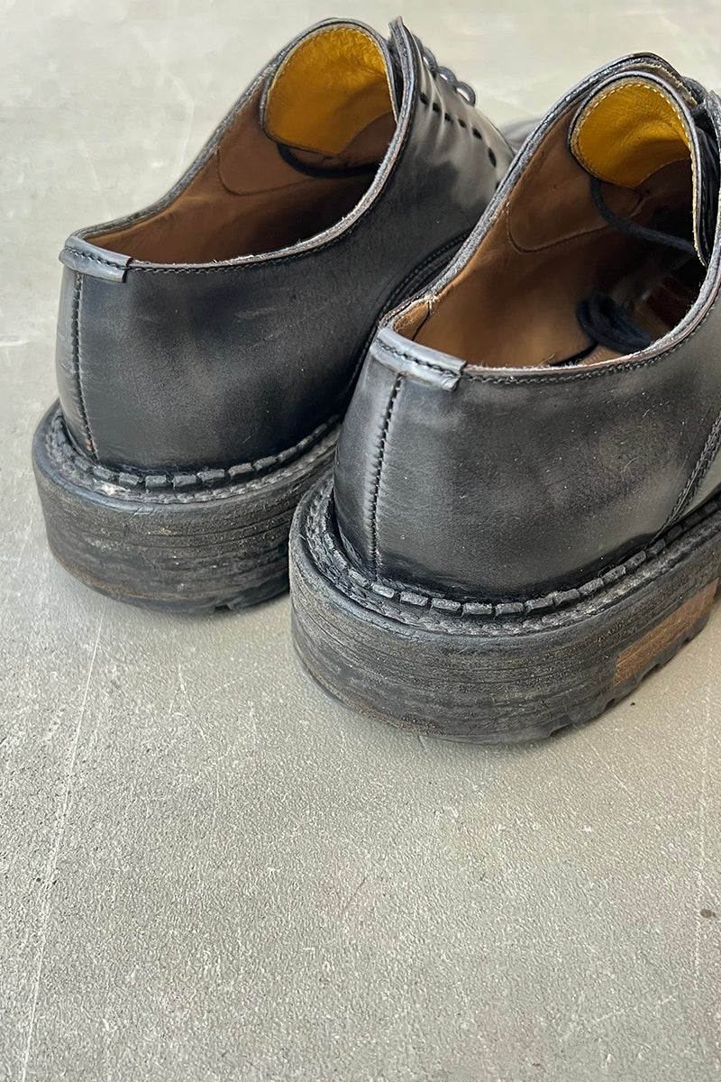 MADE IN ITALY LEATHER DERBY SHOES / BLACK [SIZE: US8.5 (approx. 26.5cm) USED]