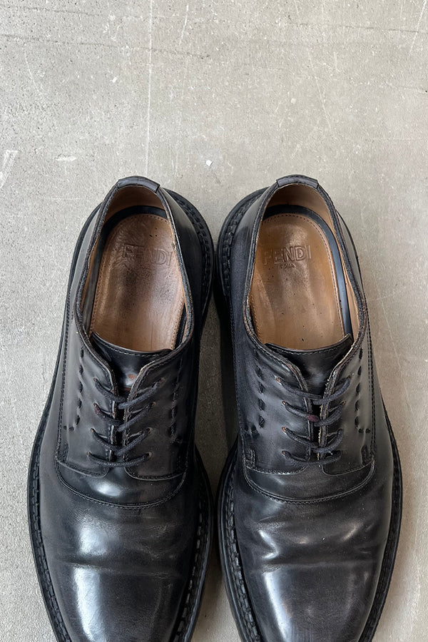 MADE IN ITALY LEATHER DERBY SHOES / BLACK [SIZE: US8.5 (approx. 26.5cm) USED]