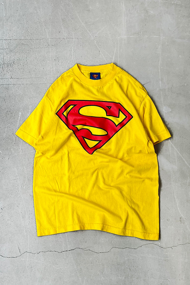 MADE IN MEXICO 90'S SUPERMAN MOVIE T-SHIRT / YELLOW [SIZE: M USED]