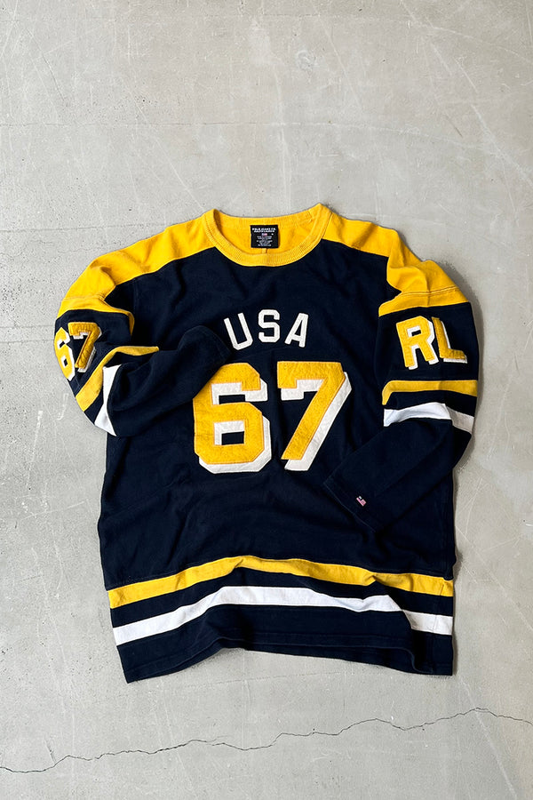 90'S-Y2K EARLY 00'S L/S HOCKEY GAME SHIRT / BLACK [SIZE: M USED]