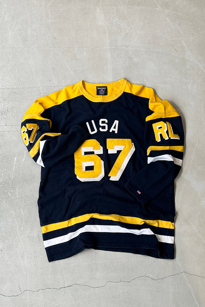90'S-Y2K EARLY 00'S L/S HOCKEY GAME SHIRT / BLACK [SIZE: M USED]