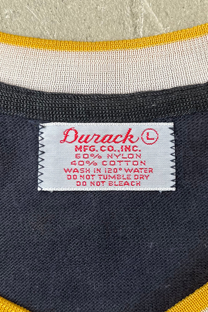 MADE IN USA 70-80'S V-NECK RUGBY GAME T-SHIRT / BLACK [SIZE: L USED]