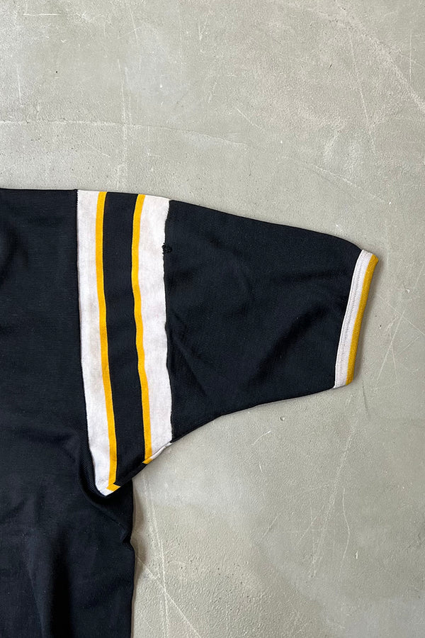 MADE IN USA 70-80'S V-NECK RUGBY GAME T-SHIRT / BLACK [SIZE: L USED]