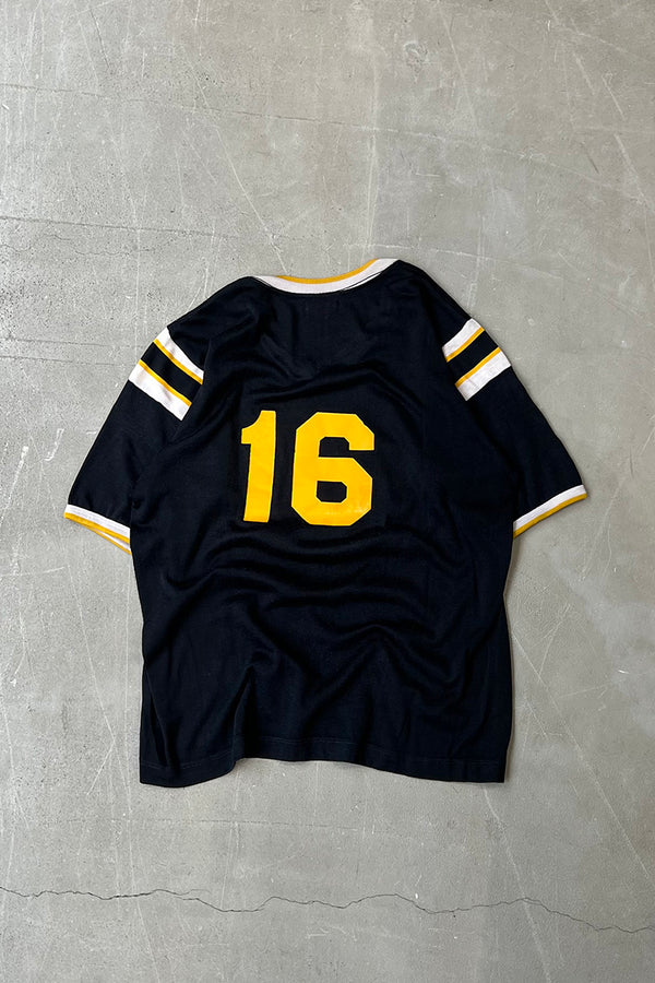 MADE IN USA 70-80'S V-NECK RUGBY GAME T-SHIRT / BLACK [SIZE: L USED]