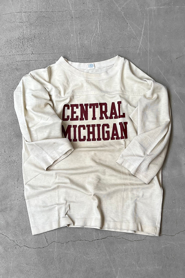 70s Long Sleeve CENTRAL MICHIGAN RUGBY T-SHIRT / WHITE [SIZE: L USED]
