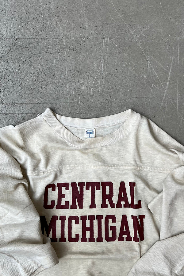 70s Long Sleeve CENTRAL MICHIGAN RUGBY T-SHIRT / WHITE [SIZE: L USED]