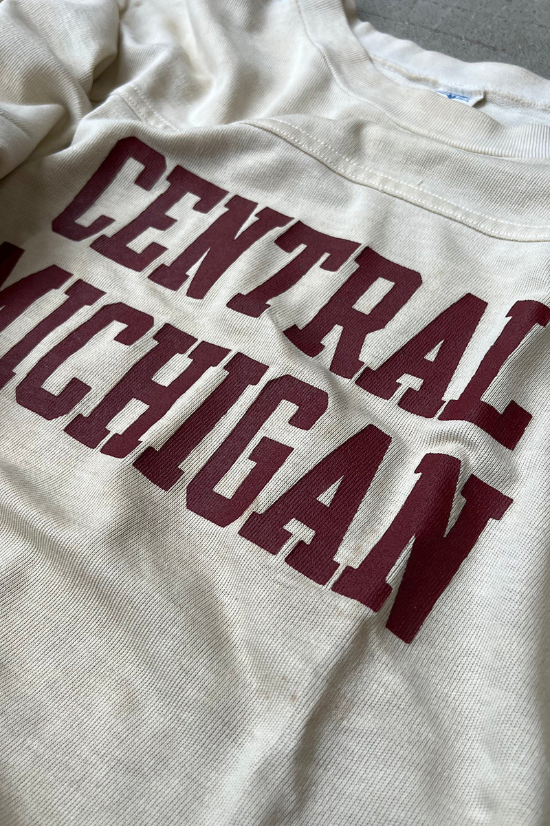 70s Long Sleeve CENTRAL MICHIGAN RUGBY T-SHIRT / WHITE [SIZE: L USED]