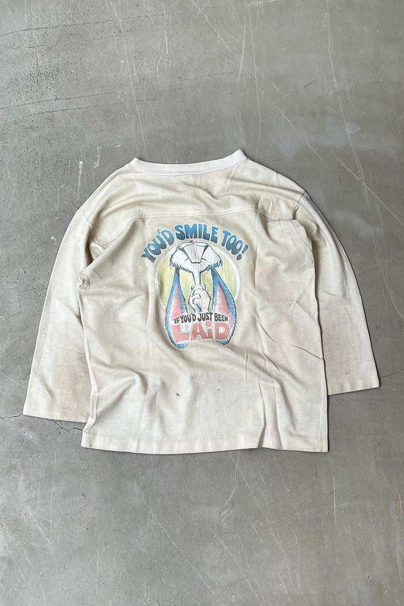 70s Long Sleeve CENTRAL MICHIGAN RUGBY T-SHIRT / WHITE [SIZE: L USED]