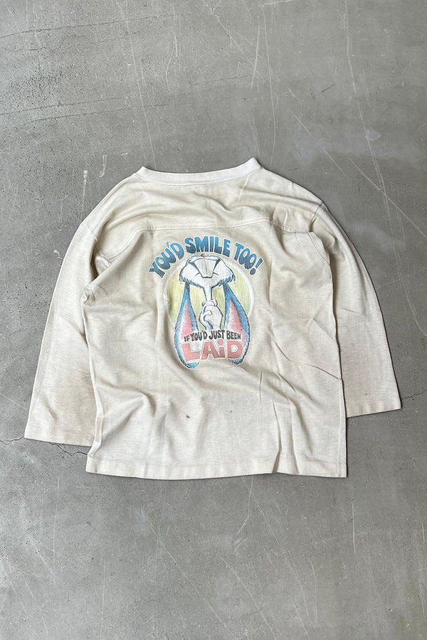 70s Long Sleeve CENTRAL MICHIGAN RUGBY T-SHIRT / WHITE [SIZE: L USED]