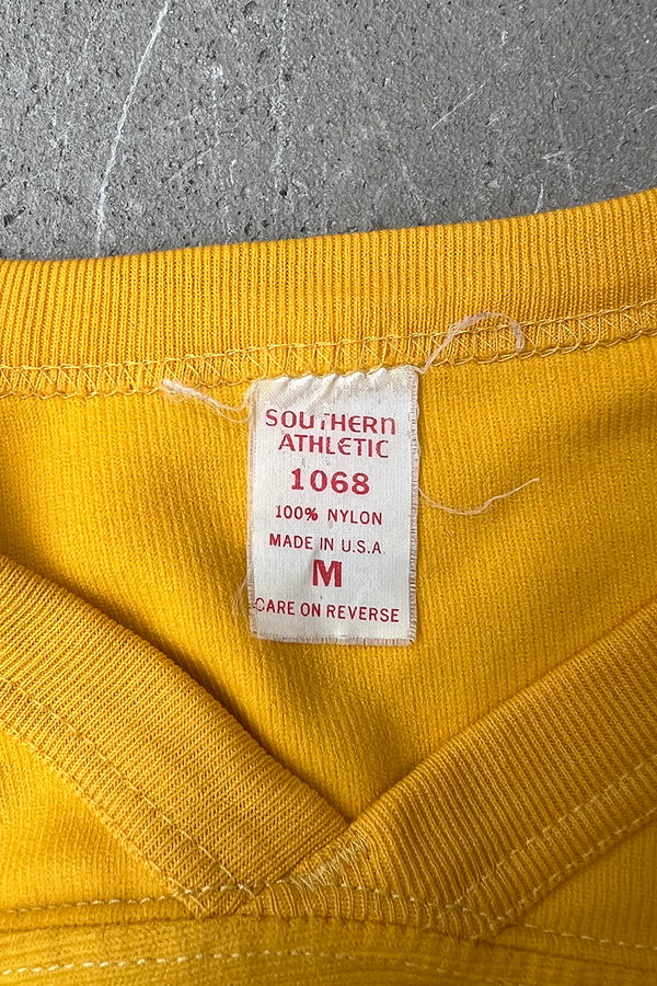 MADE IN USA 80'S V-NECK RUGBY SHIRT / YELLOW [SIZE: M USED]