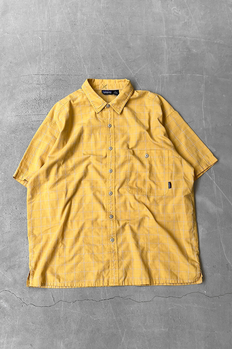 Y2K 03'S S/S CHECK SHIRT / YELLOW [SIZE: L USED]