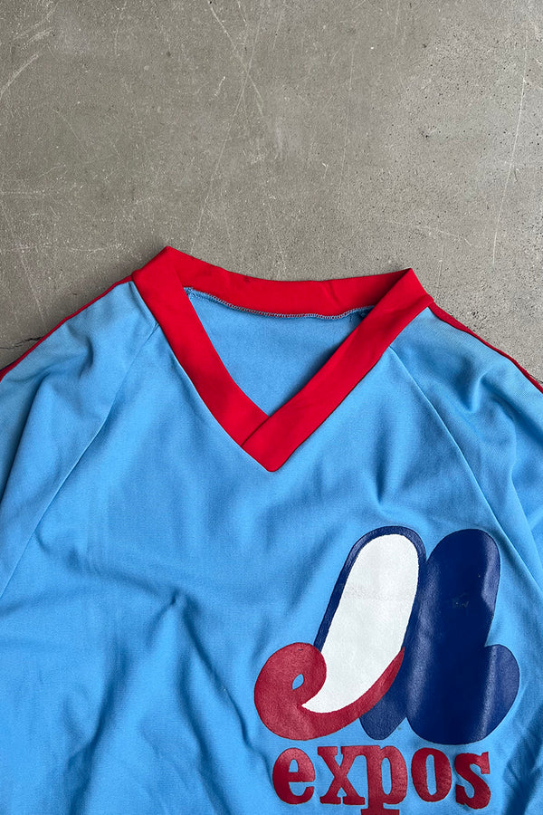 MADE IN USA 80'S V-NECK EXPOS BASEBALL GAME SHIRT / LIGHT BLUE [SIZE: S USED]