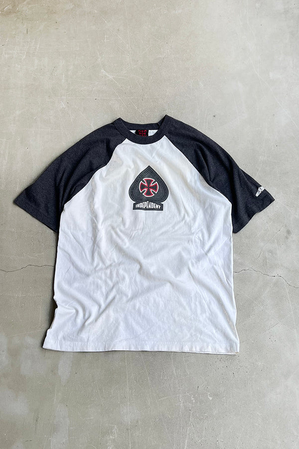 MADE IN USA 90'S RAGLAN LOGO T-SHIRT / WHITE [SIZE: L USED]