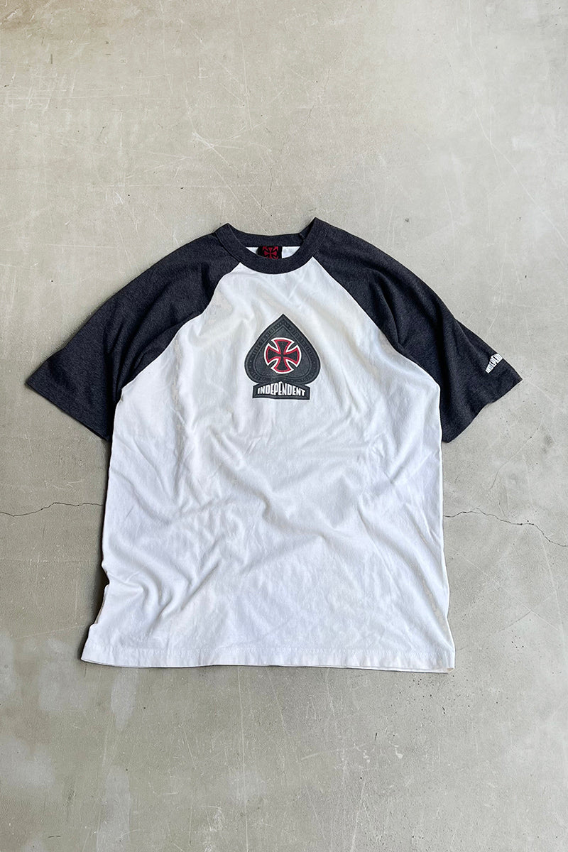 MADE IN USA 90'S RAGRAN LOGO T-SHIRT / WHITE [SIZE: L USED]