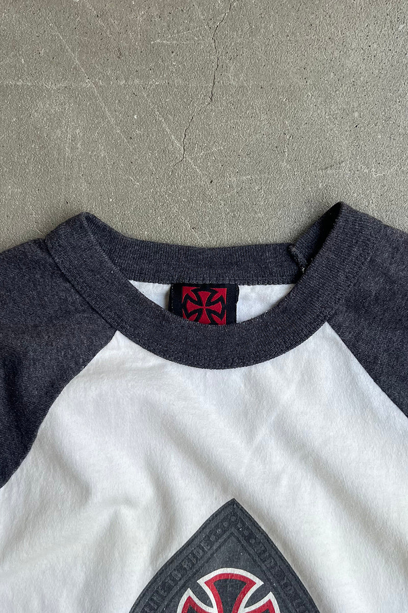 MADE IN USA 90'S RAGLAN LOGO T-SHIRT / WHITE [SIZE: L USED]