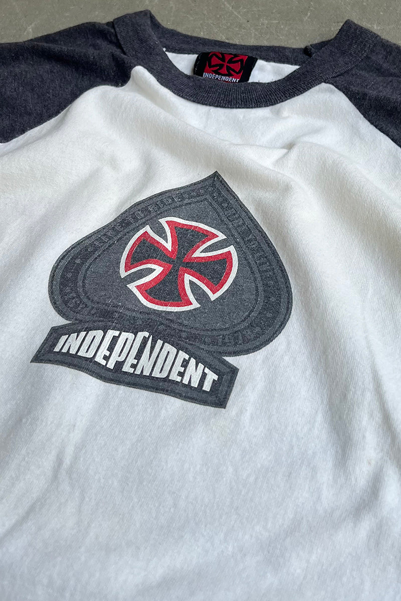 MADE IN USA 90'S RAGLAN LOGO T-SHIRT / WHITE [SIZE: L USED]