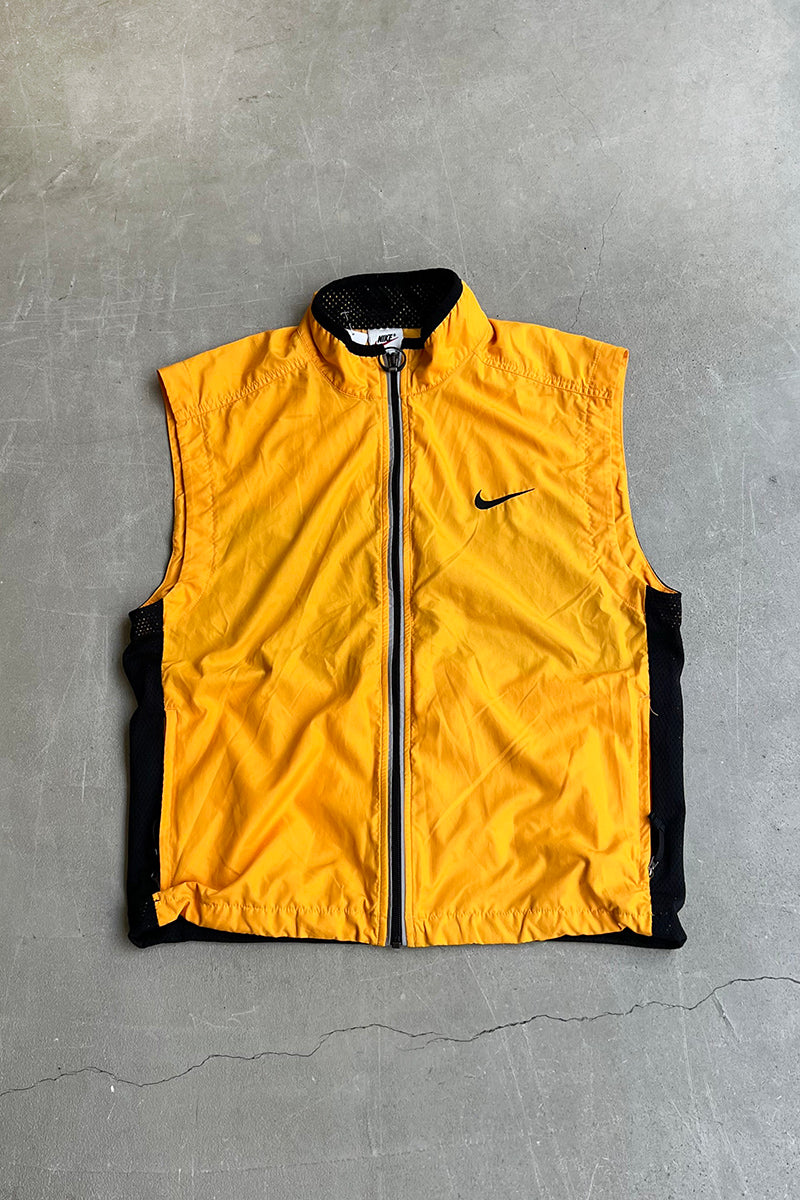 90'S NYLON ZIP UP VEST / YELLOW [SIZE: M USED]