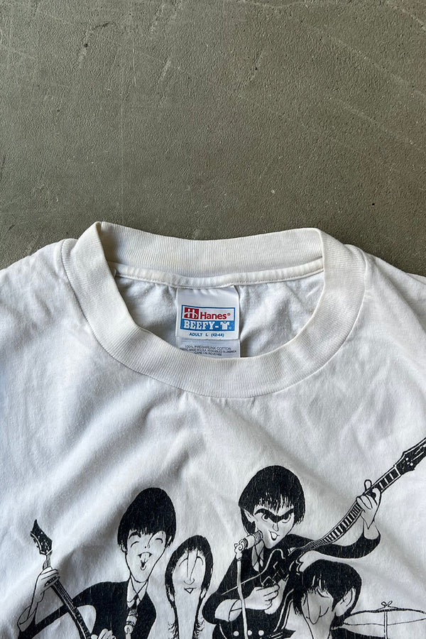 MADE IN USA 90'S AL HIRSCHFELD DRAWING THE BEATLES ART & BAND T-SHIRT / WHITE [SIZE: L USED]