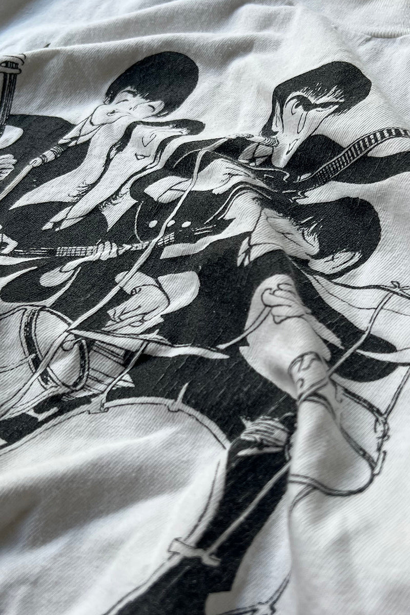 MADE IN USA 90'S AL HIRSCHFELD DRAWING THE BEATLES ART & BAND T-SHIRT / WHITE [SIZE: L USED]