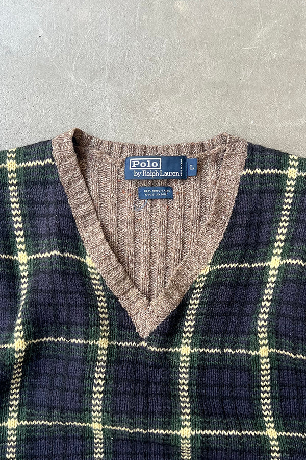90'S WOOL SILK CHECK VEST / BLACK [SIZE: S USED]