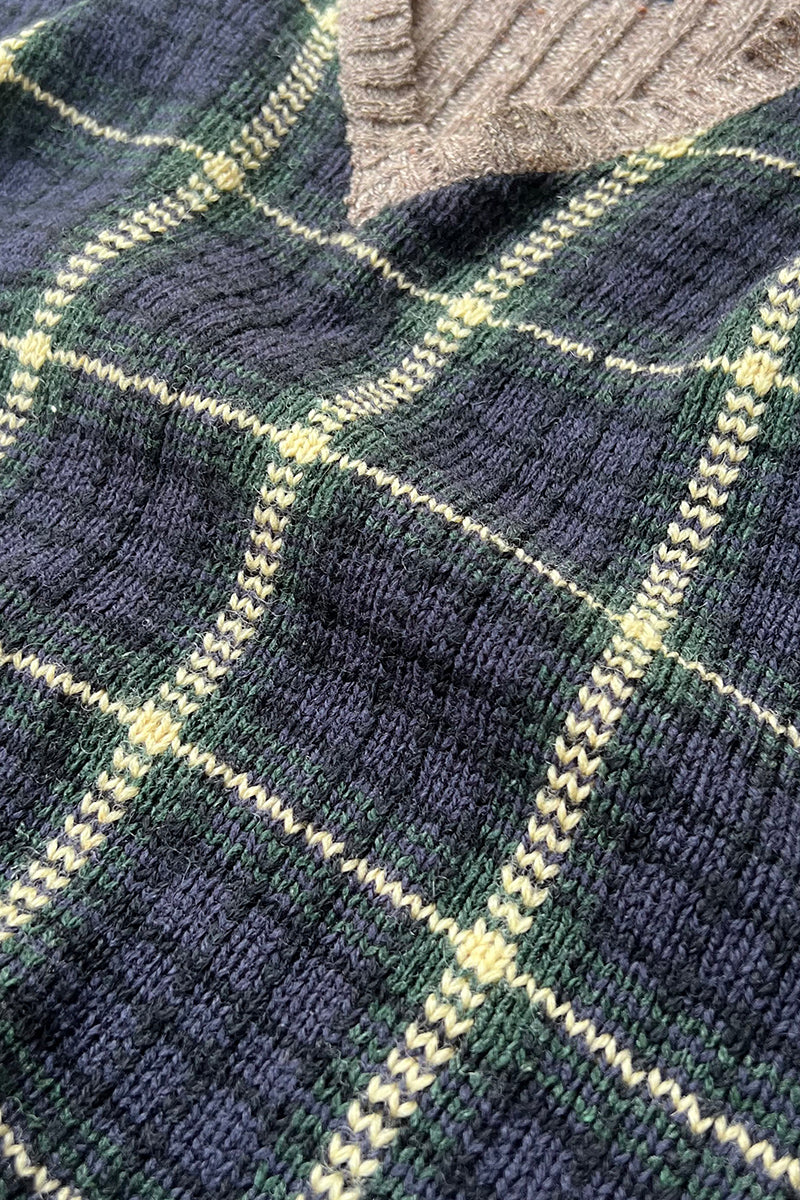 90'S WOOL SILK CHECK VEST / BLACK [SIZE: S USED]