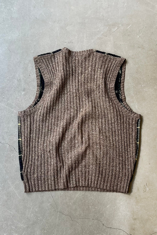 90'S WOOL SILK CHECK VEST / BLACK [SIZE: S USED]