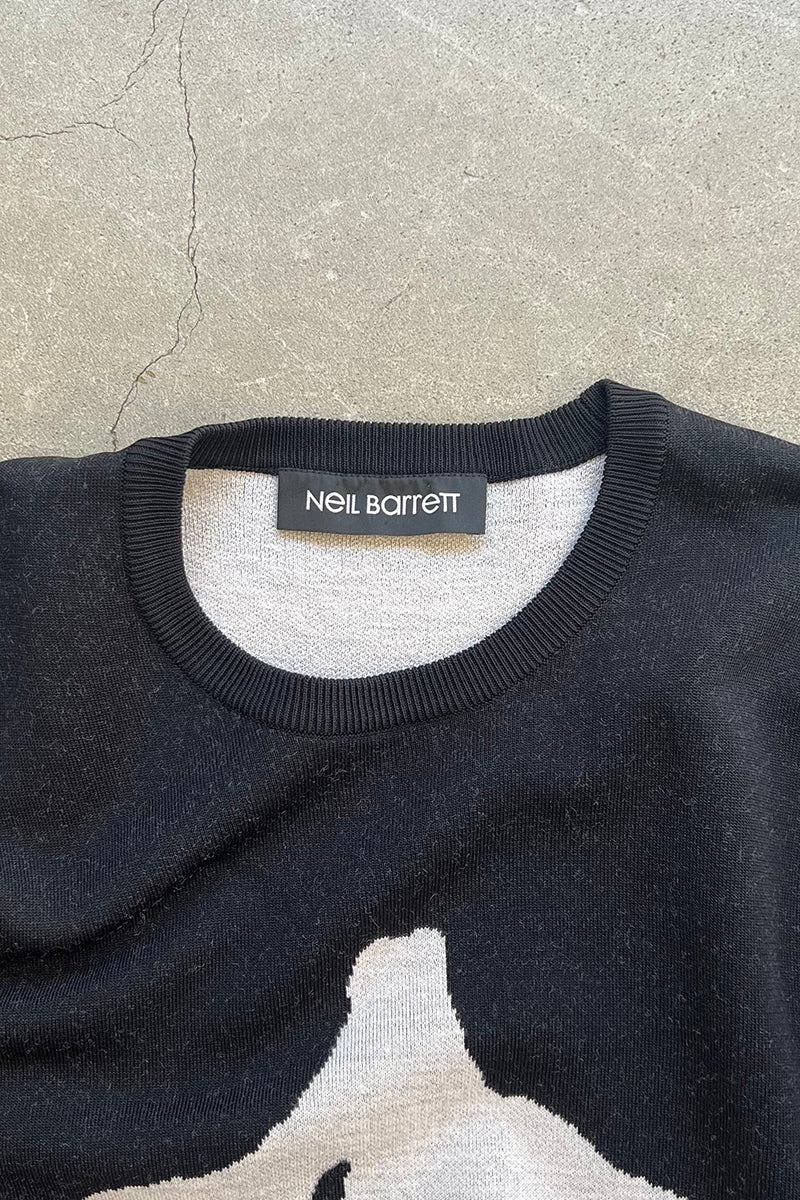 FACE DESIGN VISCOSE KNIT SWEATER / BLACK [SIZE: M USED]