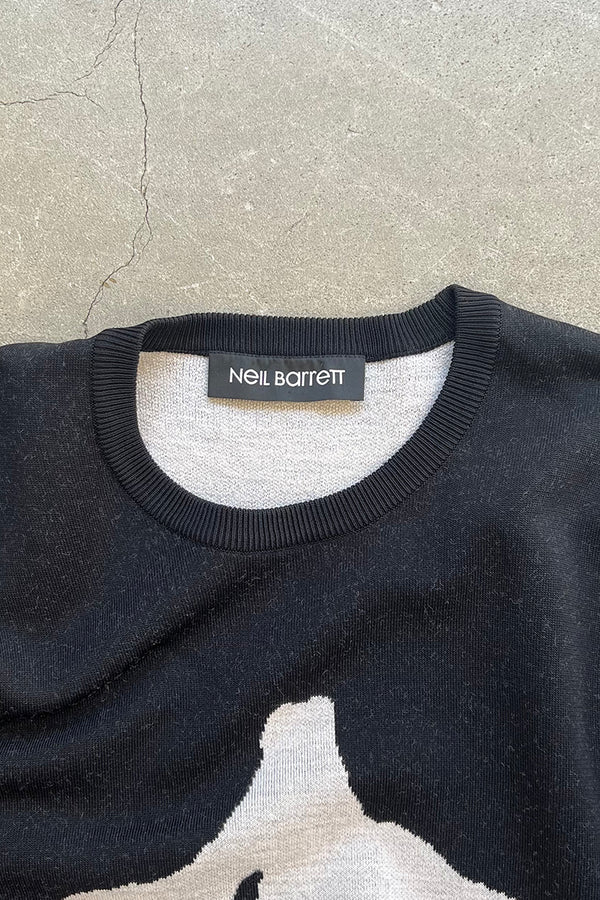FACE DESIGN VISCOSE KNIT SWEATER / BLACK [SIZE: M USED]