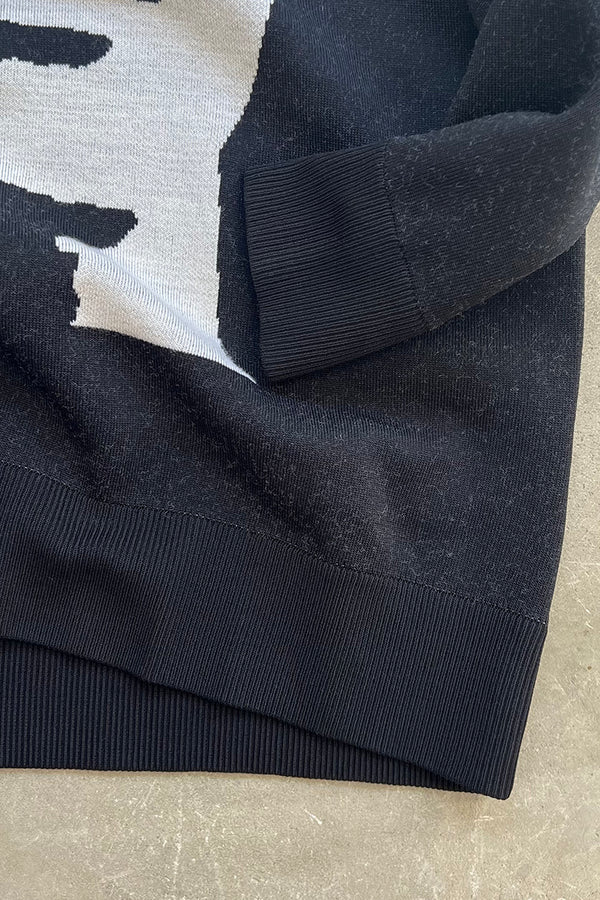 FACE DESIGN VISCOSE KNIT SWEATER / BLACK [SIZE: M USED]