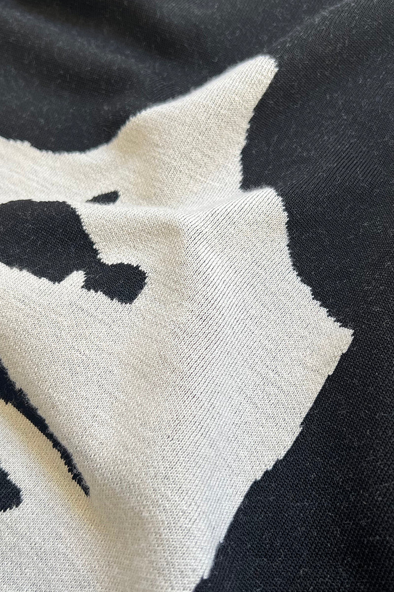 FACE DESIGN VISCOSE KNIT SWEATER / BLACK [SIZE: M USED]