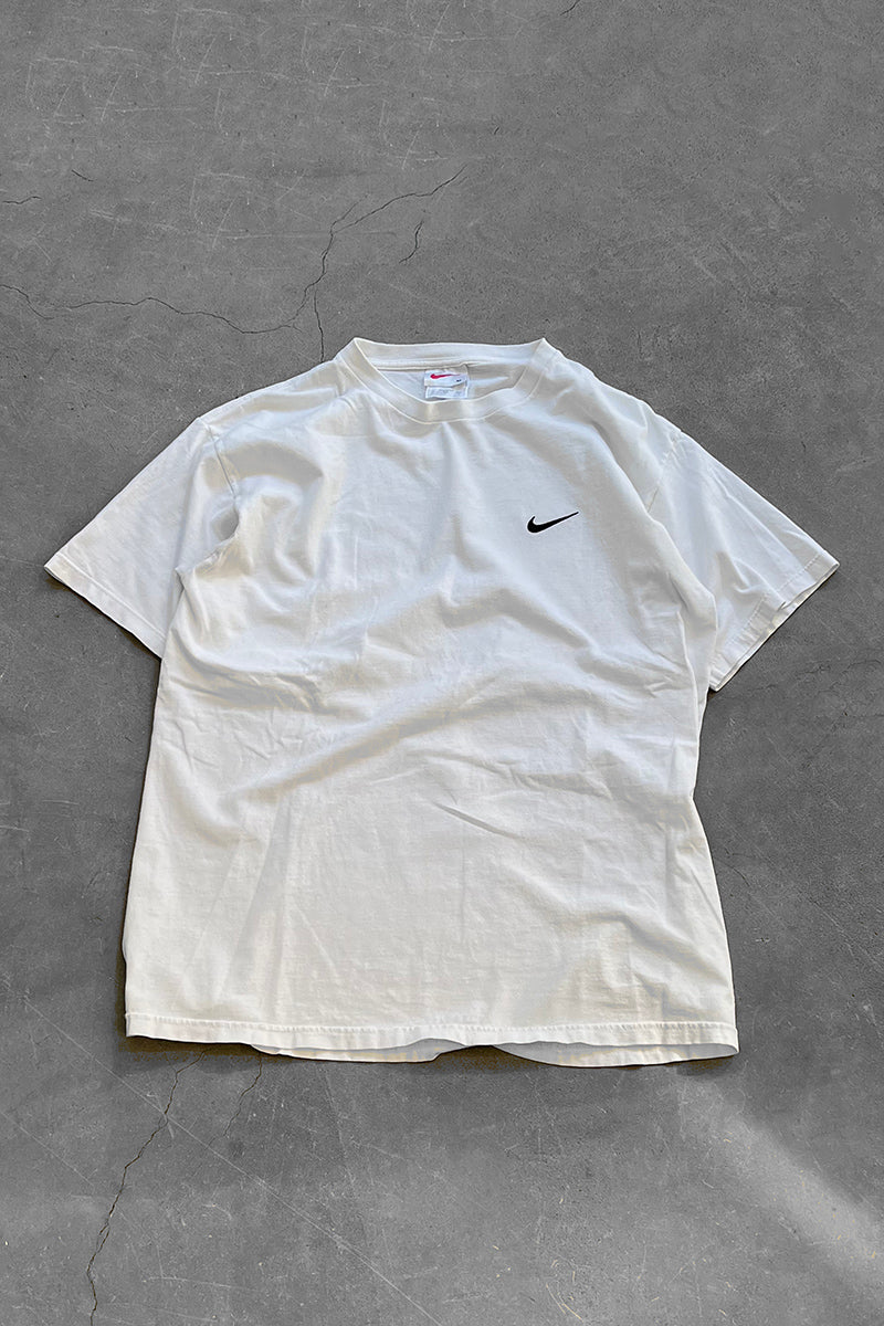 MADE IN USA 90'S ONE POINT LOGO T-SHIRT / WHITE [SIZE: M USED]
