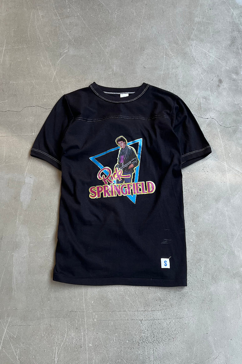MADE IN USA 80'S RICK SPRINGFIELD MUSIC T-SHIRT / BLACK [SIZE: S NOS/DEADSTOCK]