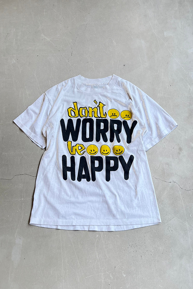 MADE IN USA 80'S DON'T WORRY MESSAGE T-SHIRT / WHITE [SIZE: L USED]